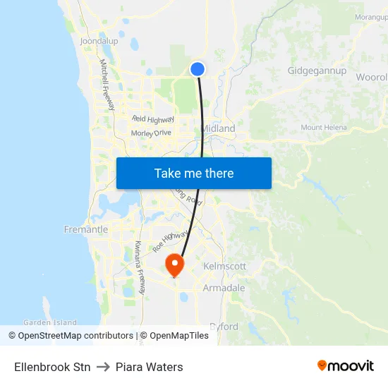 Ellenbrook Stn to Piara Waters map