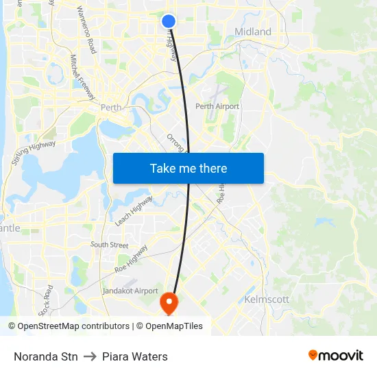 Noranda Stn to Piara Waters map