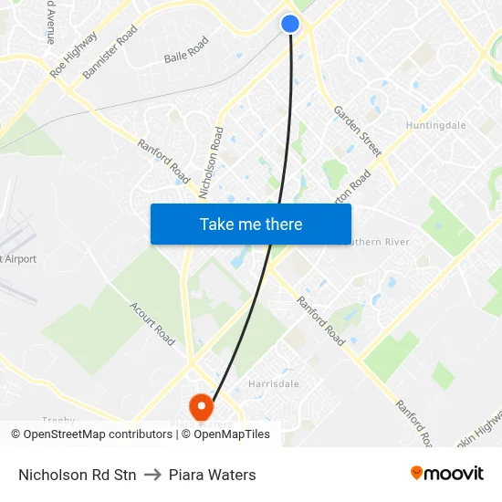 Nicholson Rd Stn to Piara Waters map