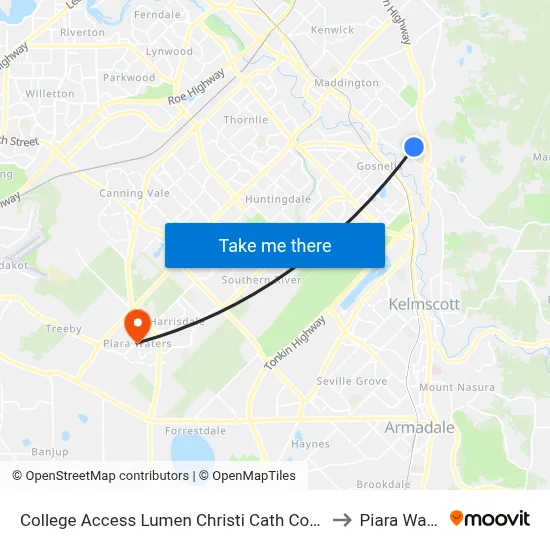 College Access Lumen Christi Cath Col Stand 4 to Piara Waters map