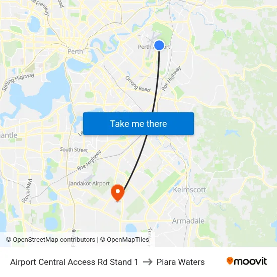 Airport Central Access Rd Stand 1 to Piara Waters map