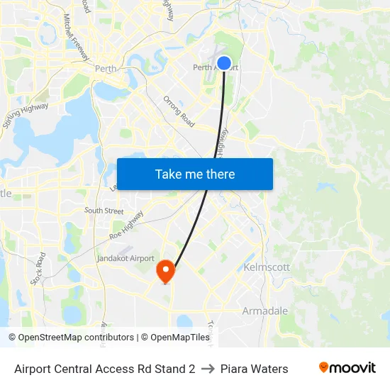 Airport Central Access Rd Stand 2 to Piara Waters map