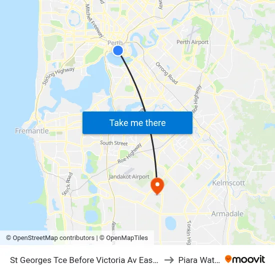 St Georges Tce Before Victoria Av Eastbound to Piara Waters map