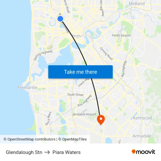 Glendalough Stn to Piara Waters map