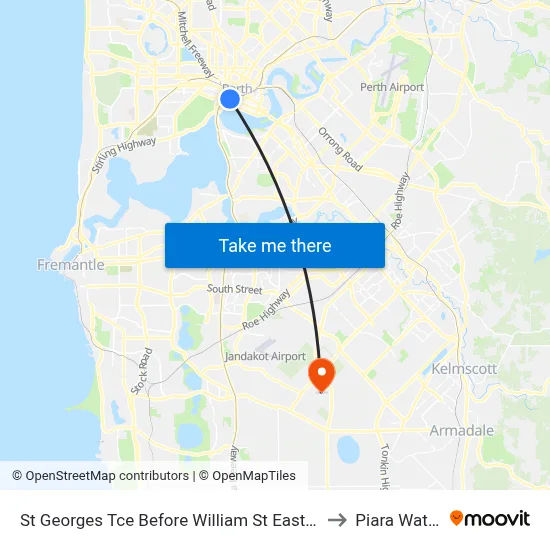St Georges Tce Before William St Eastbound to Piara Waters map