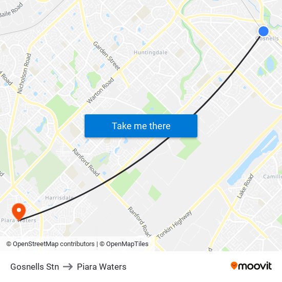 Gosnells Stn to Piara Waters map