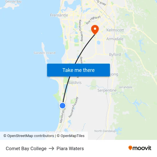 Comet Bay College to Piara Waters map