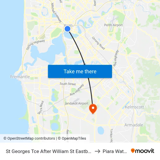St Georges Tce After William St Eastbound to Piara Waters map