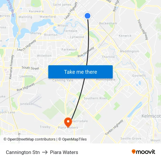 Cannington Stn to Piara Waters map