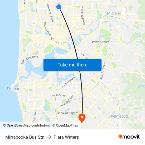 Mirrabooka Bus Stn to Piara Waters map