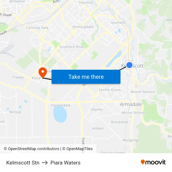 Kelmscott Stn to Piara Waters map