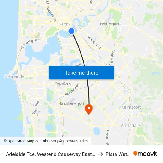 Adelaide Tce, Westend Causeway Eastbound to Piara Waters map