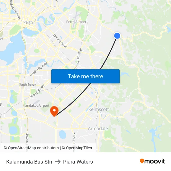 Kalamunda Bus Stn to Piara Waters map