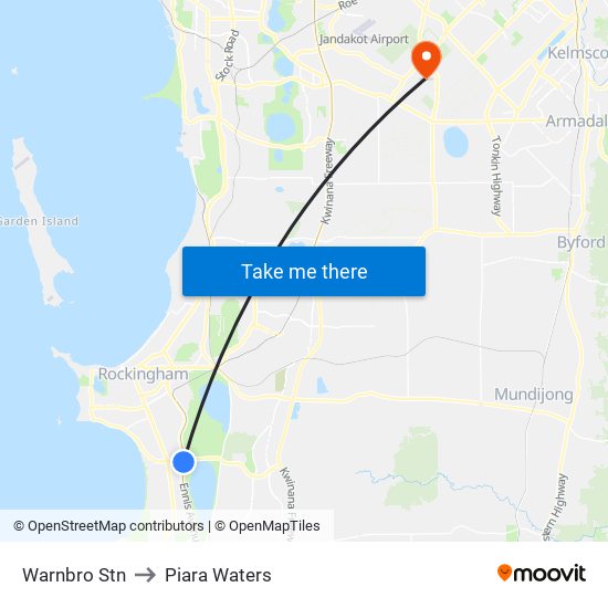 Warnbro Stn to Piara Waters map