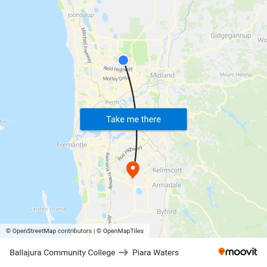 Ballajura Community College to Piara Waters map