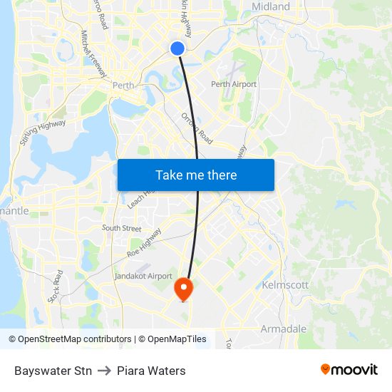 Bayswater Stn to Piara Waters map