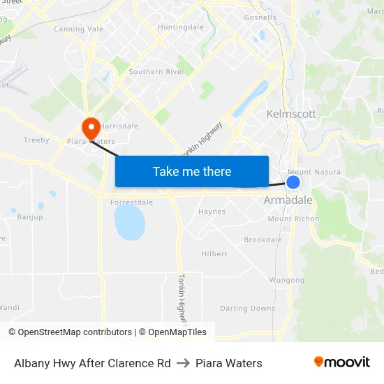 Albany Hwy After Clarence Rd to Piara Waters map