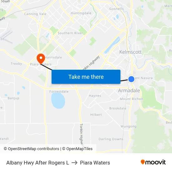 Albany Hwy After Rogers L to Piara Waters map