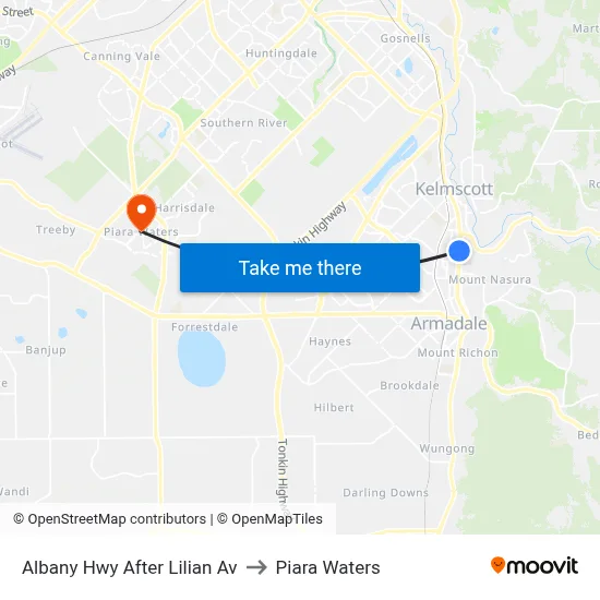 Albany Hwy After Lilian Av to Piara Waters map