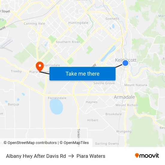 Albany Hwy After Davis Rd to Piara Waters map