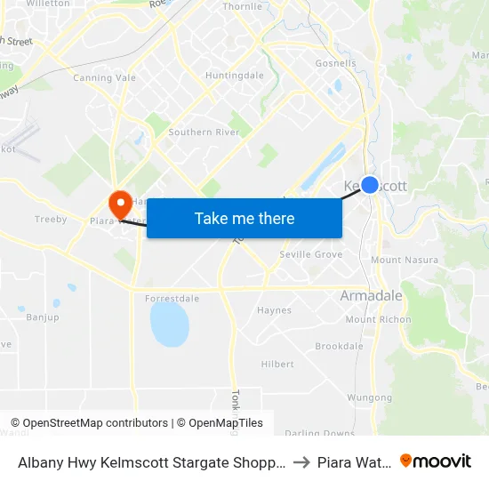 Albany Hwy Kelmscott Stargate Shopping Ctr to Piara Waters map