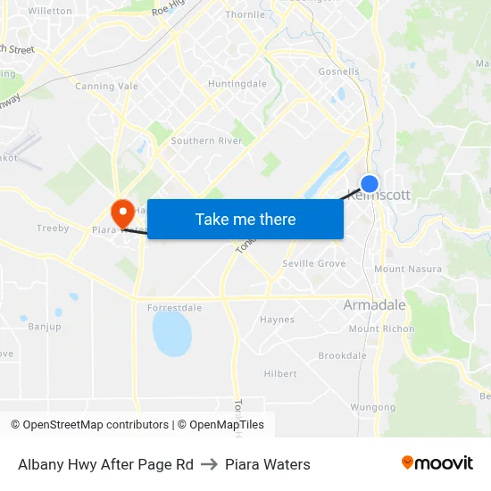 Albany Hwy After Page Rd to Piara Waters map