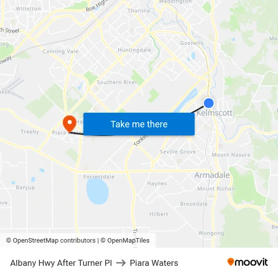 Albany Hwy After Turner Pl to Piara Waters map