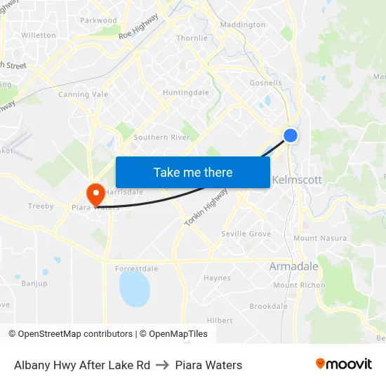 Albany Hwy After Lake Rd to Piara Waters map