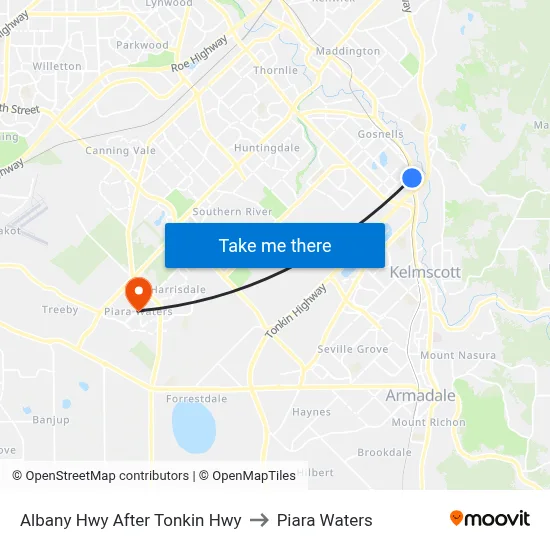 Albany Hwy After Tonkin Hwy to Piara Waters map