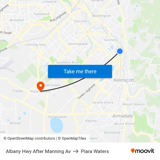 Albany Hwy After Manning Av to Piara Waters map