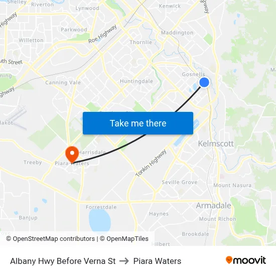 Albany Hwy Before Verna St to Piara Waters map