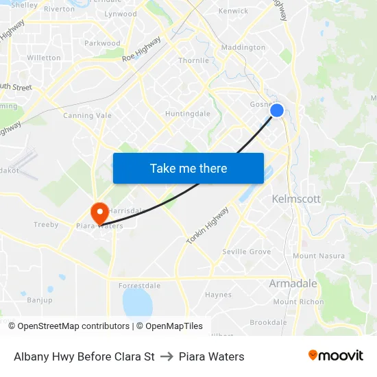 Albany Hwy Before Clara St to Piara Waters map
