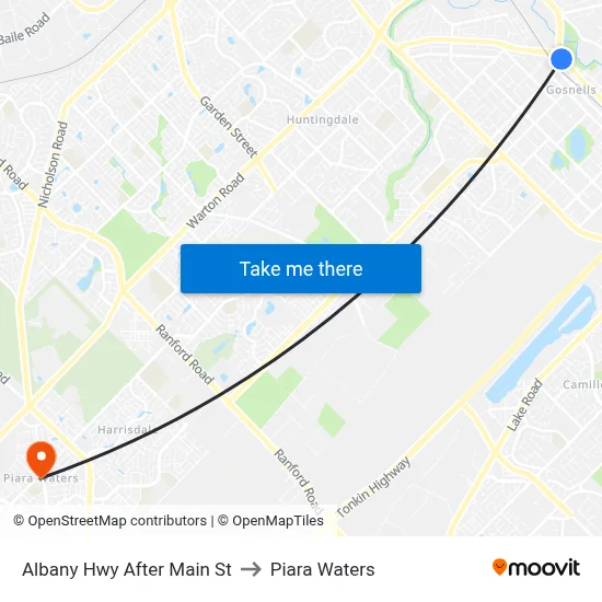 Albany Hwy After Main St to Piara Waters map