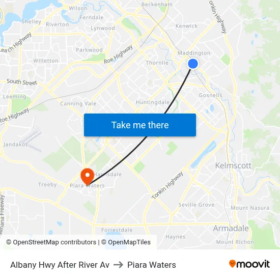 Albany Hwy After River Av to Piara Waters map