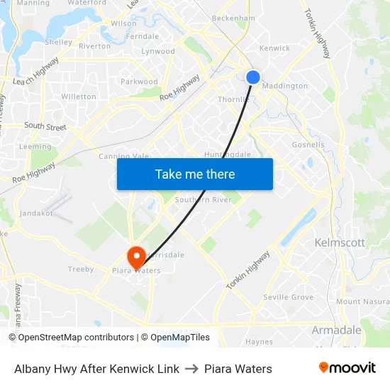 Albany Hwy After Kenwick Link to Piara Waters map