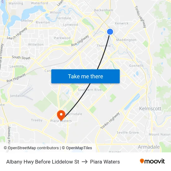 Albany Hwy Before Liddelow St to Piara Waters map