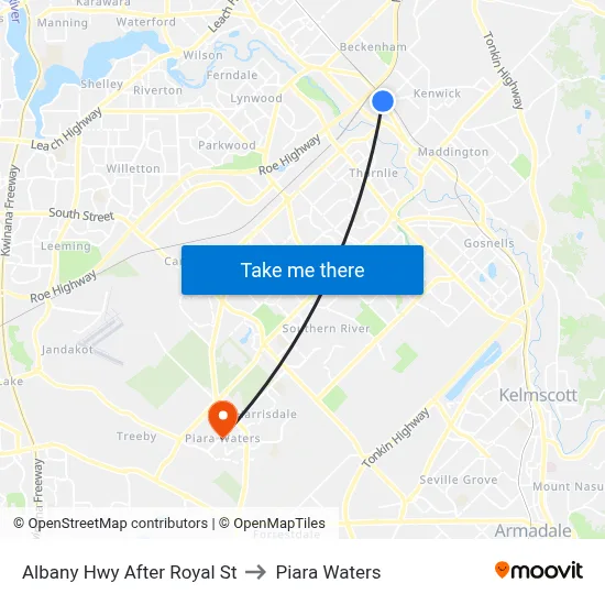 Albany Hwy After Royal St to Piara Waters map