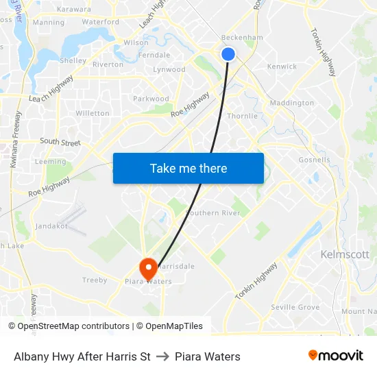 Albany Hwy After Harris St to Piara Waters map