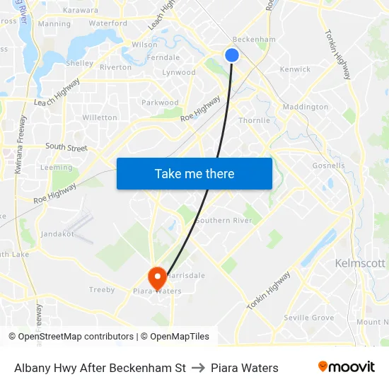 Albany Hwy After Beckenham St to Piara Waters map
