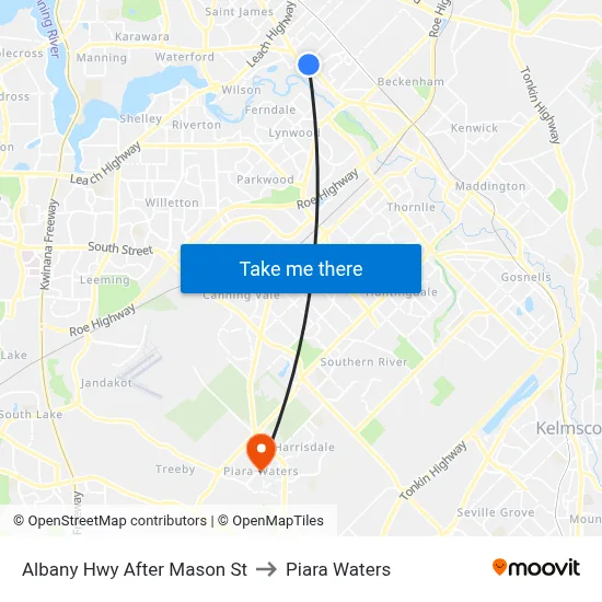 Albany Hwy After Mason St to Piara Waters map