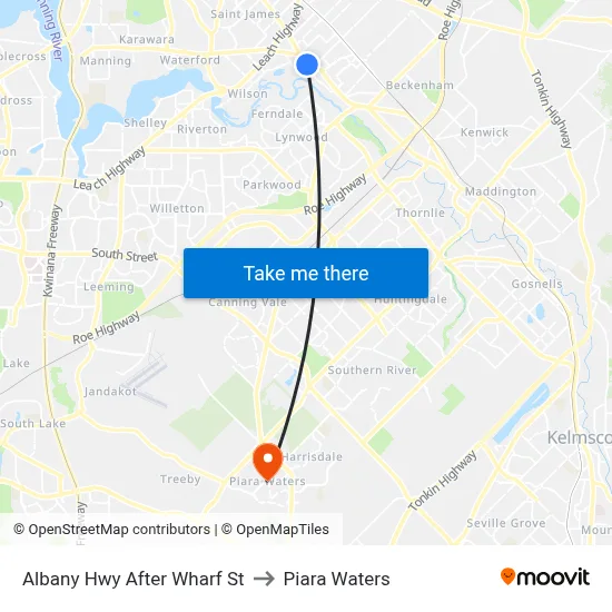 Albany Hwy After Wharf St to Piara Waters map
