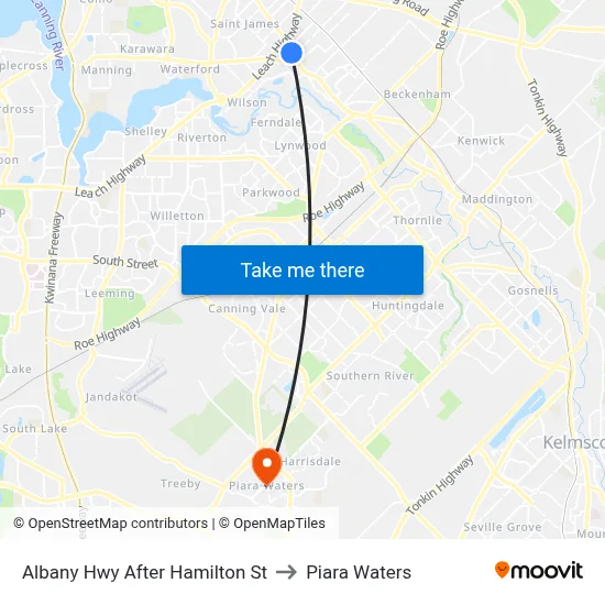 Albany Hwy After Hamilton St to Piara Waters map