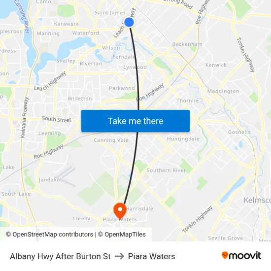Albany Hwy After Burton St to Piara Waters map