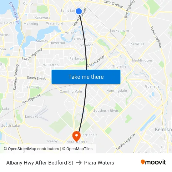 Albany Hwy After Bedford St to Piara Waters map