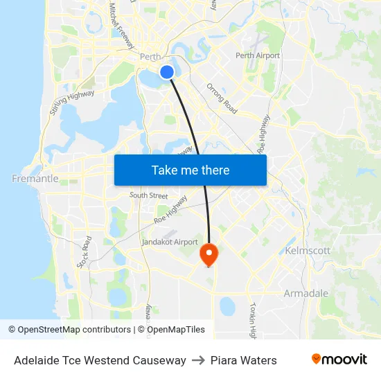 Adelaide Tce Westend Causeway to Piara Waters map