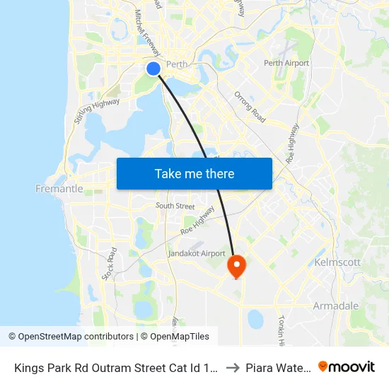 Kings Park Rd Outram Street Cat Id 107 to Piara Waters map