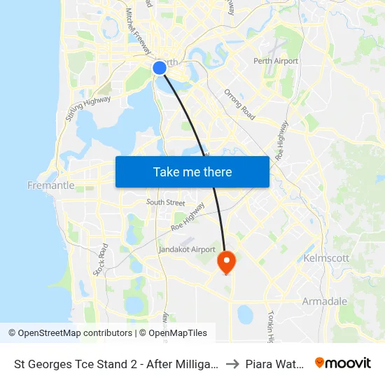 St Georges Tce Stand 2 - After Milligan St to Piara Waters map