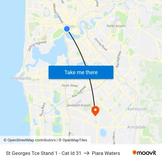 St Georges Tce Stand 1 -  Cat Id 31 to Piara Waters map