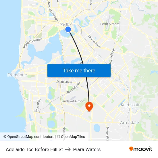 Adelaide Tce Before Hill St to Piara Waters map