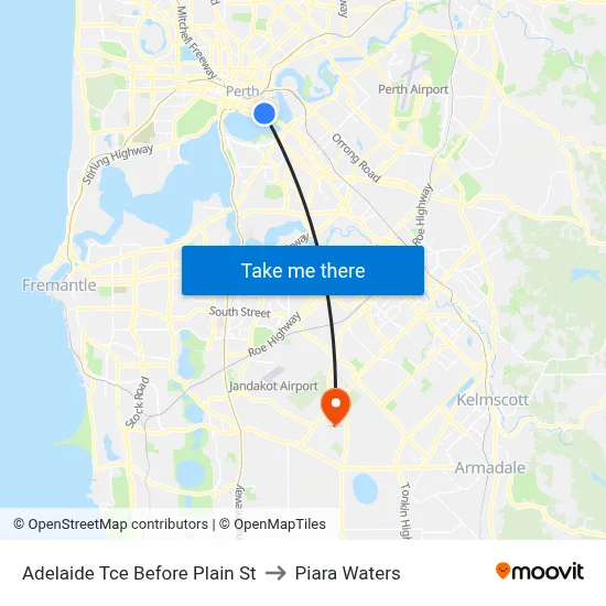 Adelaide Tce Before Plain St to Piara Waters map